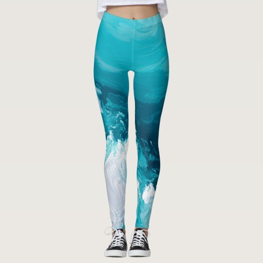 Leggings Swirling Turquoise Waves Abstract Ocean Wave Art (Devant)