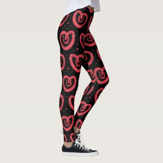 Leggings Swirly Red Abstract Hearts Pattern