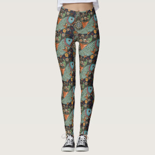 Leggings Symbole chinois du poisson Jambes Brown et Turquoi