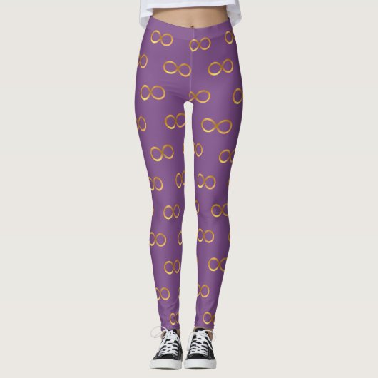 Leggings Symbole d'infini doré sur fond violet (Devant)