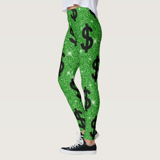 Leggings SYMBOLE Dollar Noir Argent Entrepreneur Wall Stree (Gauche)