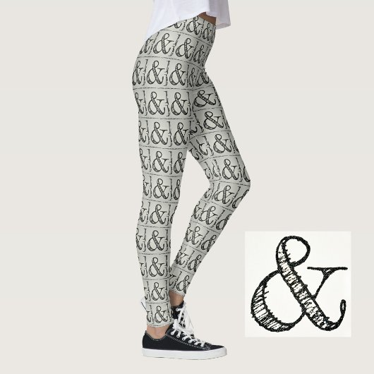 Leggings Symbole Esperluette Noir Funky Fun Chic Gris