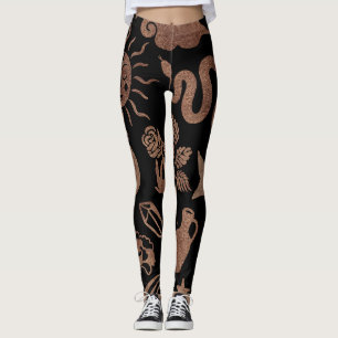 Leggings Symboles mystiques : serpent, soleil, lune.