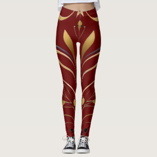 Leggings Symphonie en or et en pattes rouges foncées