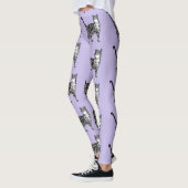 Leggings Tabby Cat Cool Animal Légendes noires et violettes (Gauche)