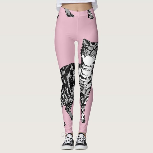 Leggings Tabby Chat Cool Animal Black & Baby Pignon rose (Devant)