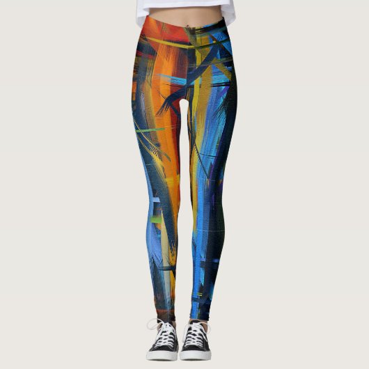 Leggings Tableau Abstrait bleu orange (Devant)