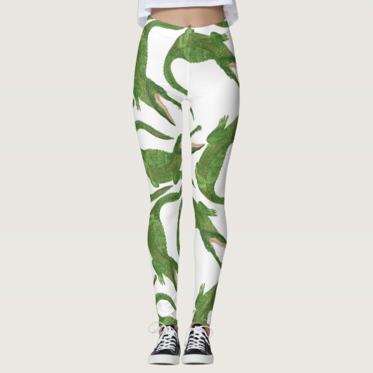 Leggings Tableau d'aquarelle blanc crocodile (Devant)