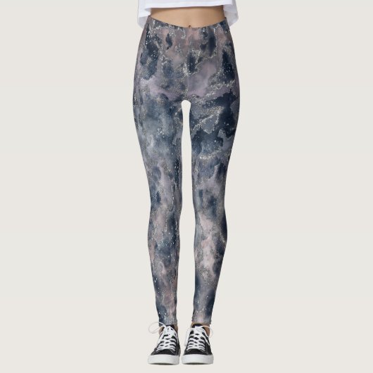 Leggings Tache d'aquarelle rose abstrait Blue & Blush (Devant)
