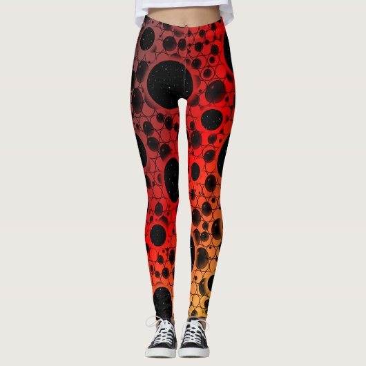 Leggings Taches de bulle spatiale - Noir/Rouge/Or (Devant)