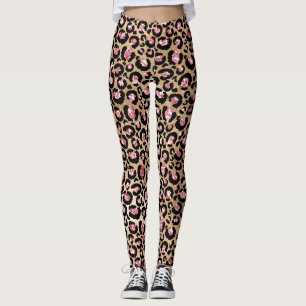 Leggings Taches de léopard pailletées de rose clair et glam