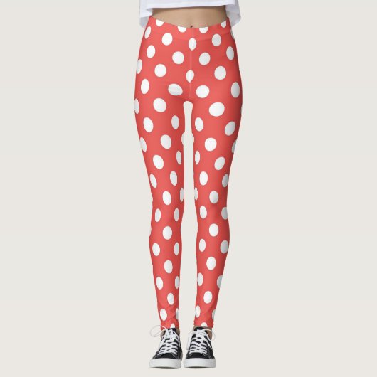 Leggings Taches pois modernes rouges et blanches motif (Devant)