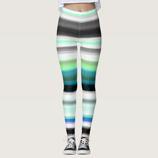 Leggings Tailles Abstraites turquoise, bleue et grise (Devant)