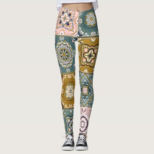 Leggings Talavera Indian : Patchwork, Ethnic Mosaic. (Devant)