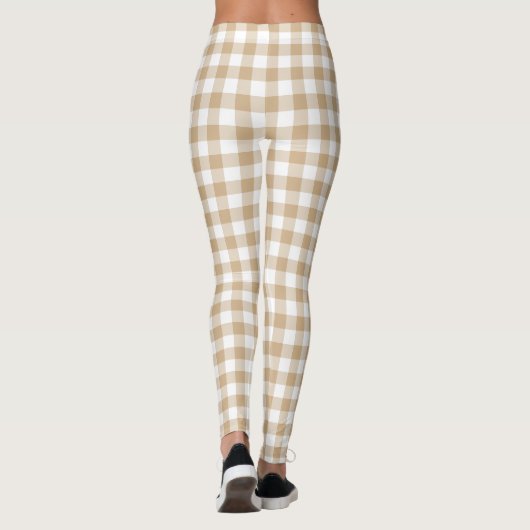 Leggings Tan Beige White Gingham Plaid (Dos)