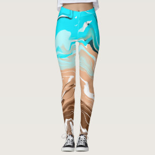 Leggings Tan to Blue Ombre Fluid Art