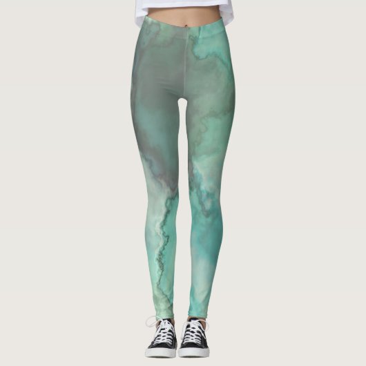 Leggings Tapis Abstrait en marbre turquoise (Devant)