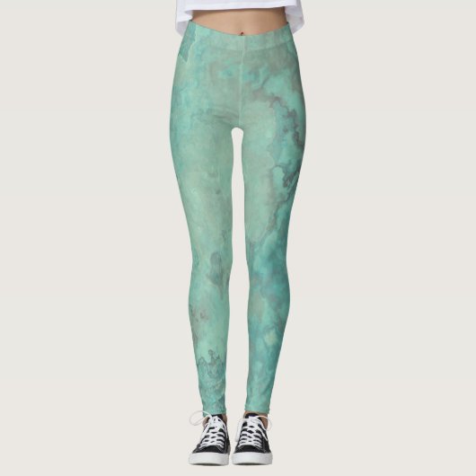 Leggings Tapis Abstrait en marbre turquoise (Devant)