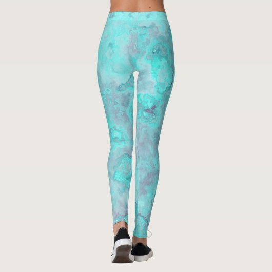 Leggings Tapis Abstrait en marbre turquoise (Dos)