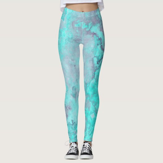 Leggings Tapis Abstrait en marbre turquoise (Devant)