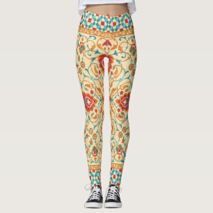 Leggings Tapis oriental, motif fleurie ornementale.