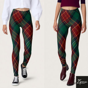 Leggings Tartan à carreaux diagonaux vert rouge traditionne