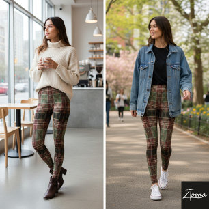 Leggings Tartan à carreaux traditionnel Burgundy Vert Foncé