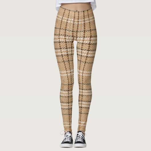 Leggings Tartan Beige : Tissu Plaid Classique. (Devant)