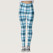 Leggings Tartan bleu clair Turquoise foncé blanc plaqué (Devant)