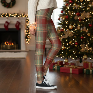 Leggings Tartan de Noël Brique Rouge Vert ID1141A