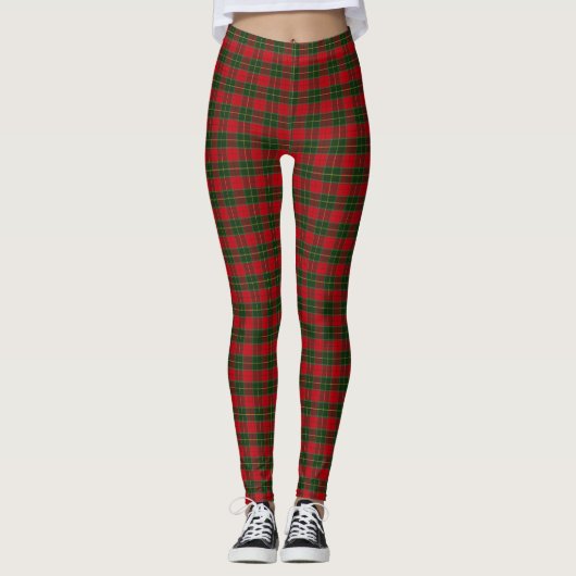 Leggings Tartan de Noël écossais Plaid rouge vert (Devant)