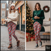 Leggings Tartan Diagonal Rouge Vert Dense Plaid