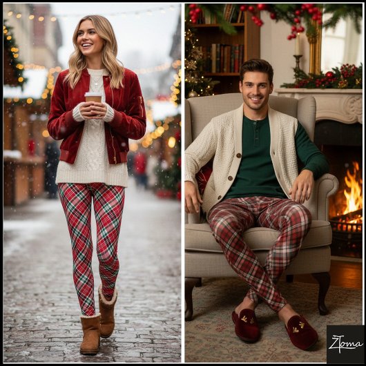 Leggings Tartan Diagonal Rouge Vert Dense Plaid
