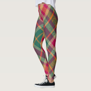 Leggings Tartan Écossais Vert Rouge Jaune à Carreaux