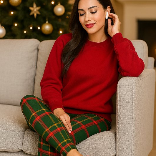 Leggings Tartan étincelant Plaid Rouge Vert Noël