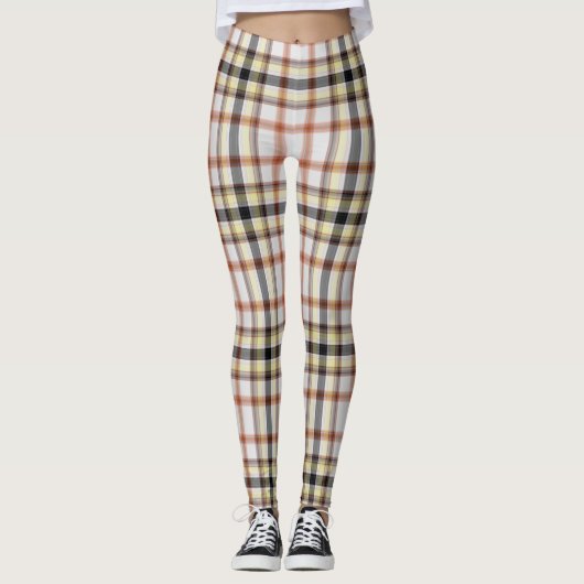 Leggings Tartan géant blanc orange jaune noir (Devant)