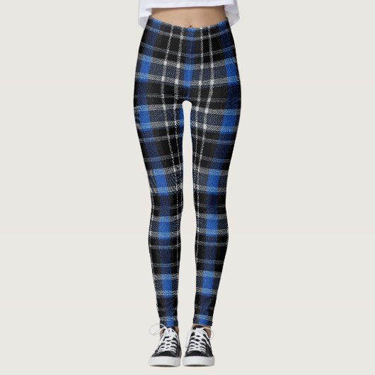 Leggings Tartan noir bleu et argent (Devant)
