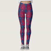 Leggings Tartan - Patriotique - Bleu Rouge Étoiles Blanches (Devant)