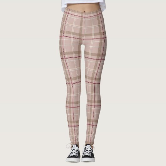 Leggings Tartan Plaid Bourgogne Tan rose | Légendes (Devant)