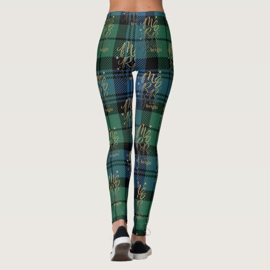 Leggings Tartan Plaid Campbell Joyeux Noël brillant (Dos)