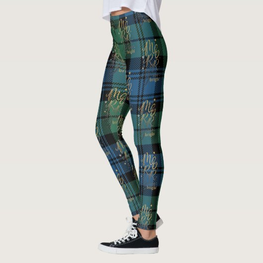 Leggings Tartan Plaid Campbell Joyeux Noël brillant (Gauche)
