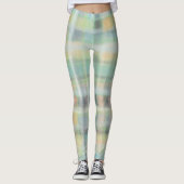 Leggings Tartan plaid moderne pastel jaune cyan gris vert (Devant)
