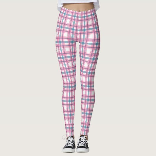 Leggings Tartan Rose Et Bleu (Devant)