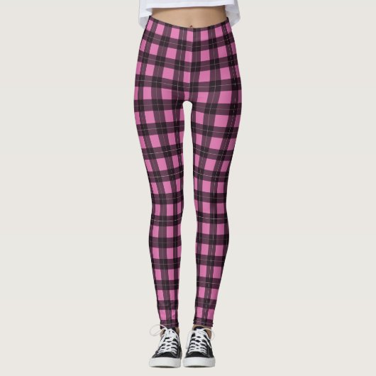 Leggings Tartan tacheté rose et noir de bison (Devant)