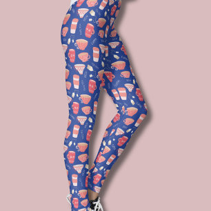 Leggings Tasse à thé vintage motif pêche et bleu