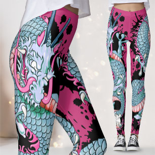 Leggings Tatouage de dragon Peach Melba Splash sur rose