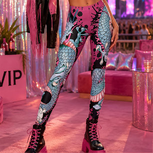 Leggings Tatouage de dragon Peach Melba Splash sur rose