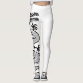 Leggings Tatouage dragon féroce en couleur blanche Arrière  (Devant)