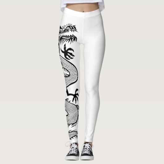 Leggings Tatouage dragon féroce en couleur blanche Arrière  (Devant)