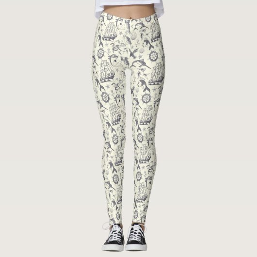 Leggings Tatouages Nautiques Ancien Voilier Motivés (Devant)